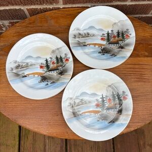 Vintage HAYASI KUTANI China Bread Plate
 7 1/4 " MT FUJI JAPAN Set of 3